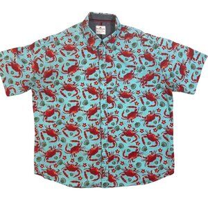 Ditch Plains Ricky Singh Blue Red Crab Mens Button-Up Shirt XL Coastal Whimsical